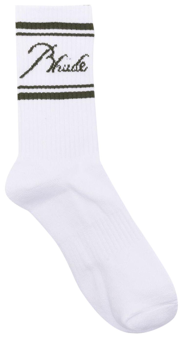Rhude Striped Script Logo Sock WhiteOlive