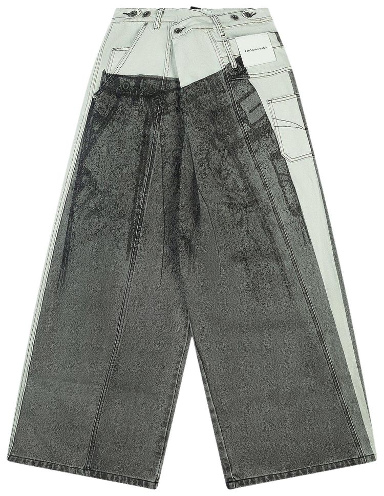 Feng Chen Wang Denim Deconstructed Printed Pants Grey