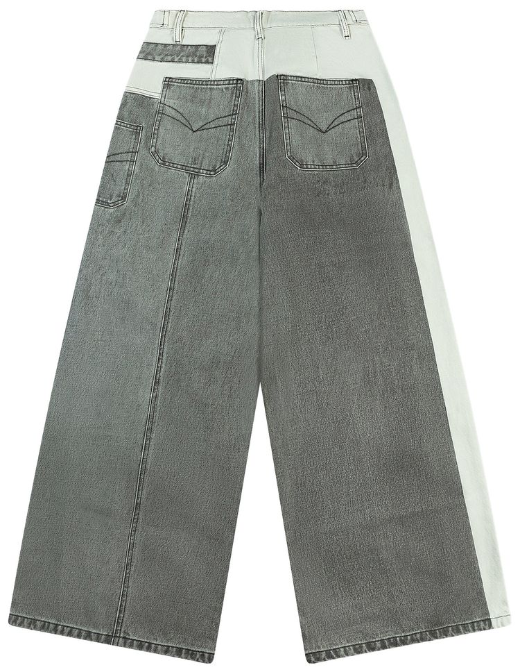 Feng Chen Wang Denim Deconstructed Printed Pants Grey