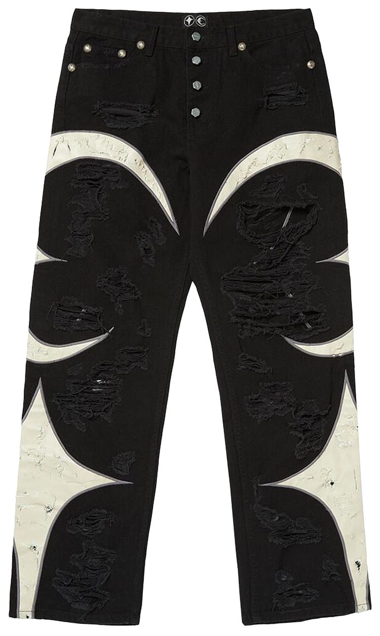 Thug Club Leather Washing Denim Pants Black