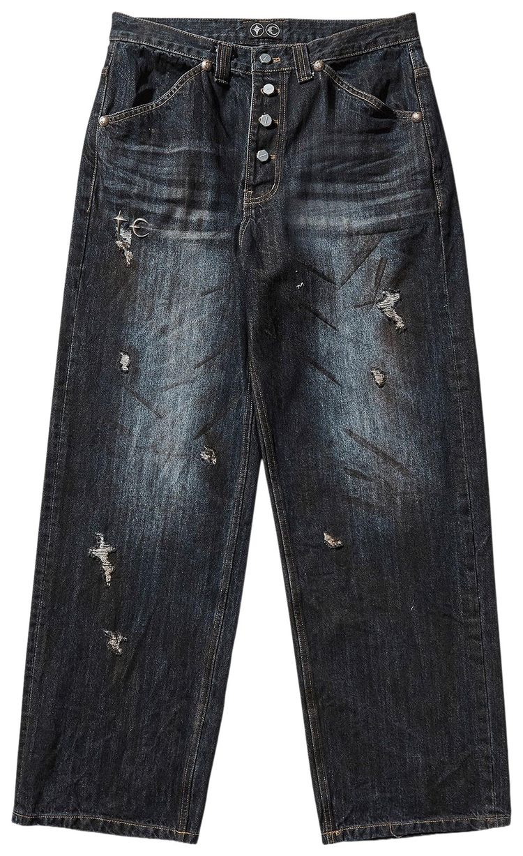 Thug Club Burn Down Denim Pants Blue