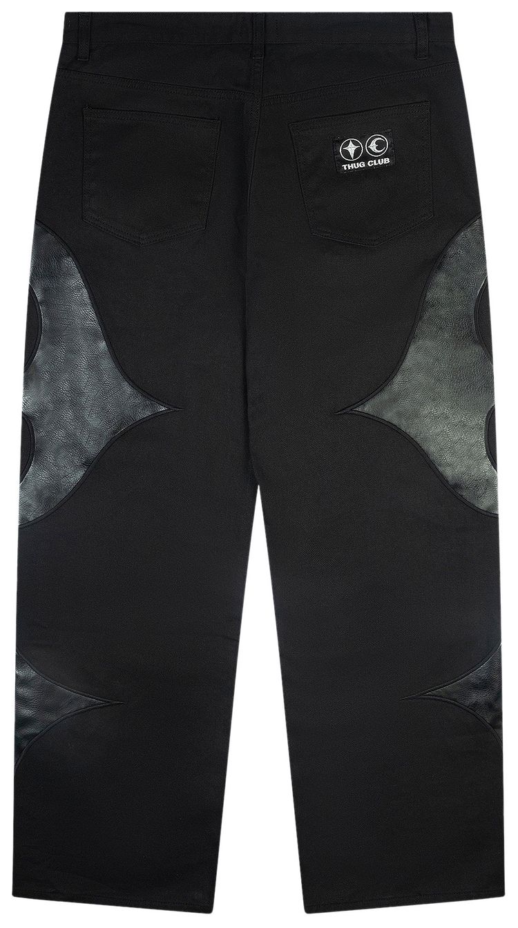 Thug Club Leather Washing Denim Pants Black