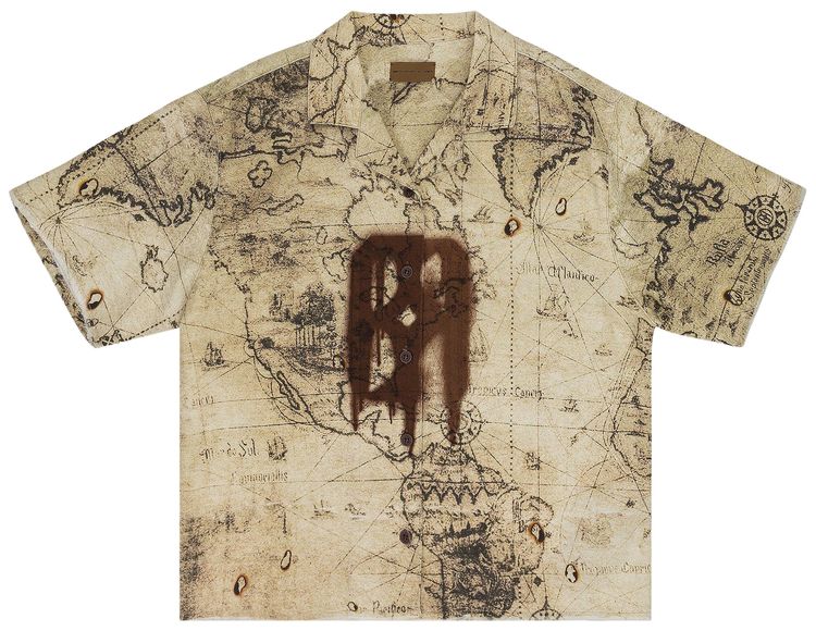 Birth Of Royal Child Nautical Map Button Down Shirt Brown