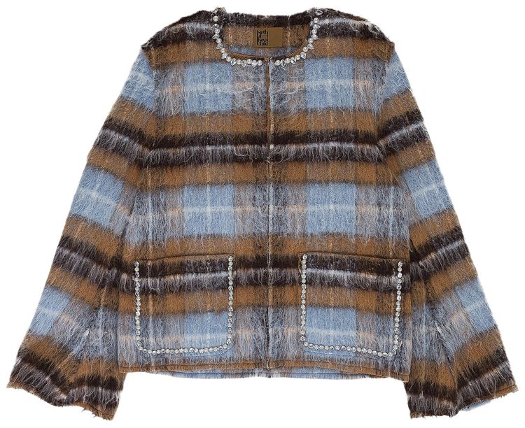 Birth Of Royal Child Rhinestone Pearl Mohair Bomber Jacket Tan