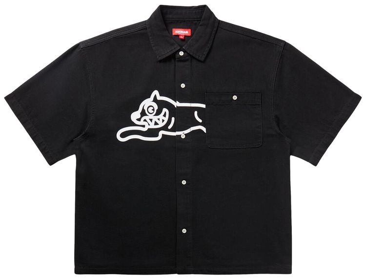 Icecream Dog Short Sleeve Cropped Fit Woven Shirt Black Caramel