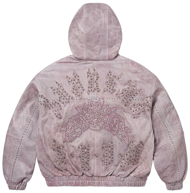 Supreme Studded Hooded Leather Jacket Lilac