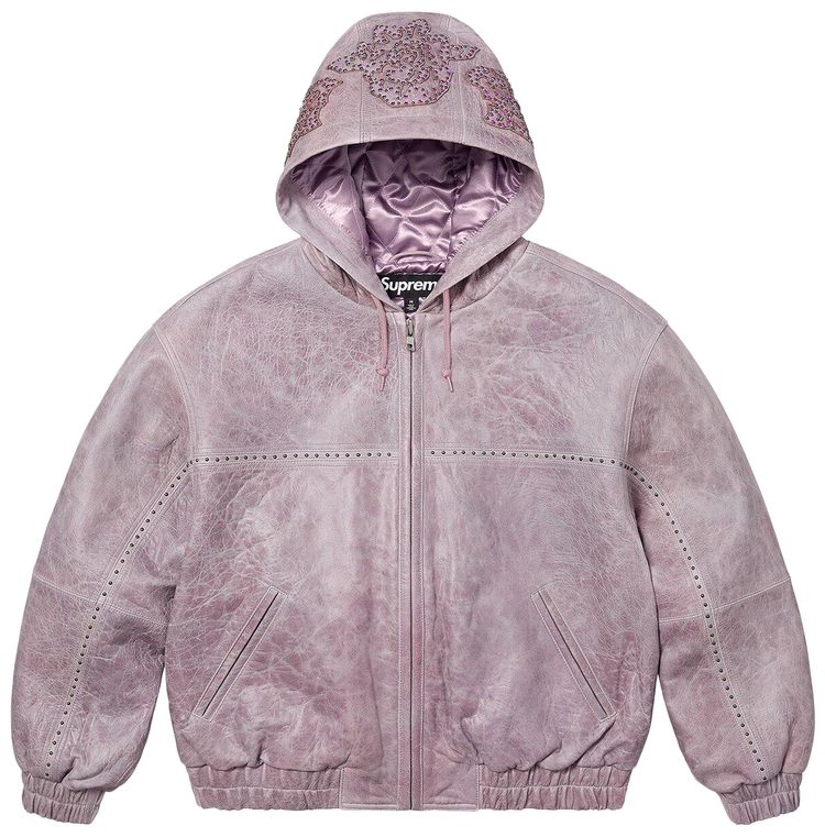 Supreme Studded Hooded Leather Jacket Lilac
