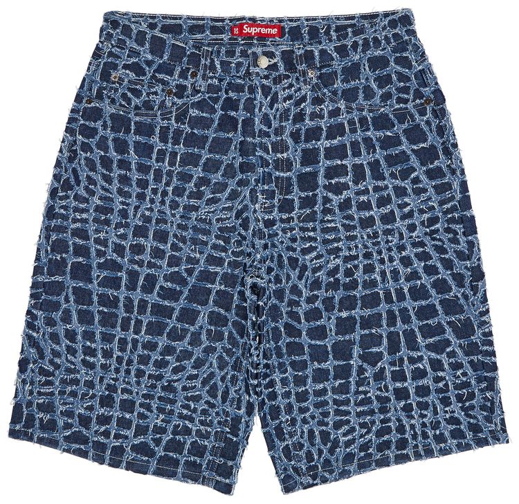 Supreme Frayed Croc Baggy Denim Short Indigo