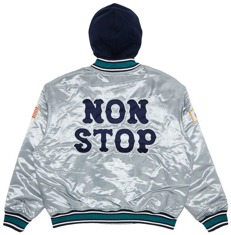 Supreme x Homerun Satin Hooded Varsity Jacket Silver