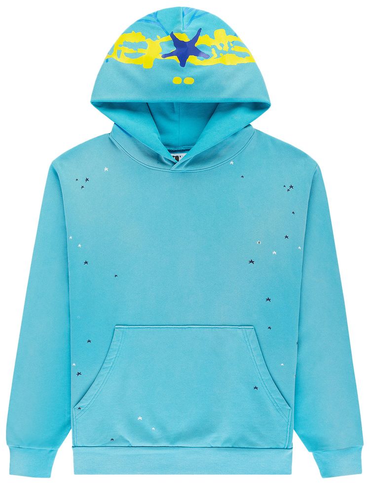 Sp5der Heavy Web Hoodie Cyan
