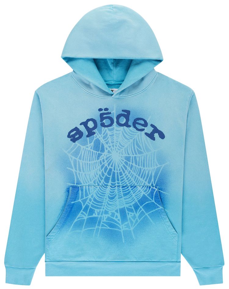 Sp5der OG Web V2 Spray Hoodie Light Blue