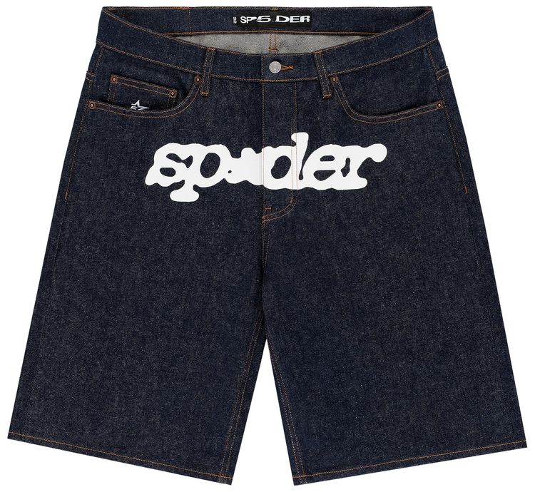 Sp5der V3 Logo Denim Short Indigo Denim