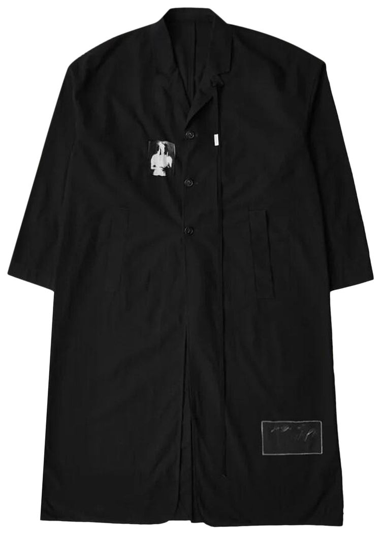 Ann Demeulemeester Dario Light Deconstructed Coat With Printed Patches Black