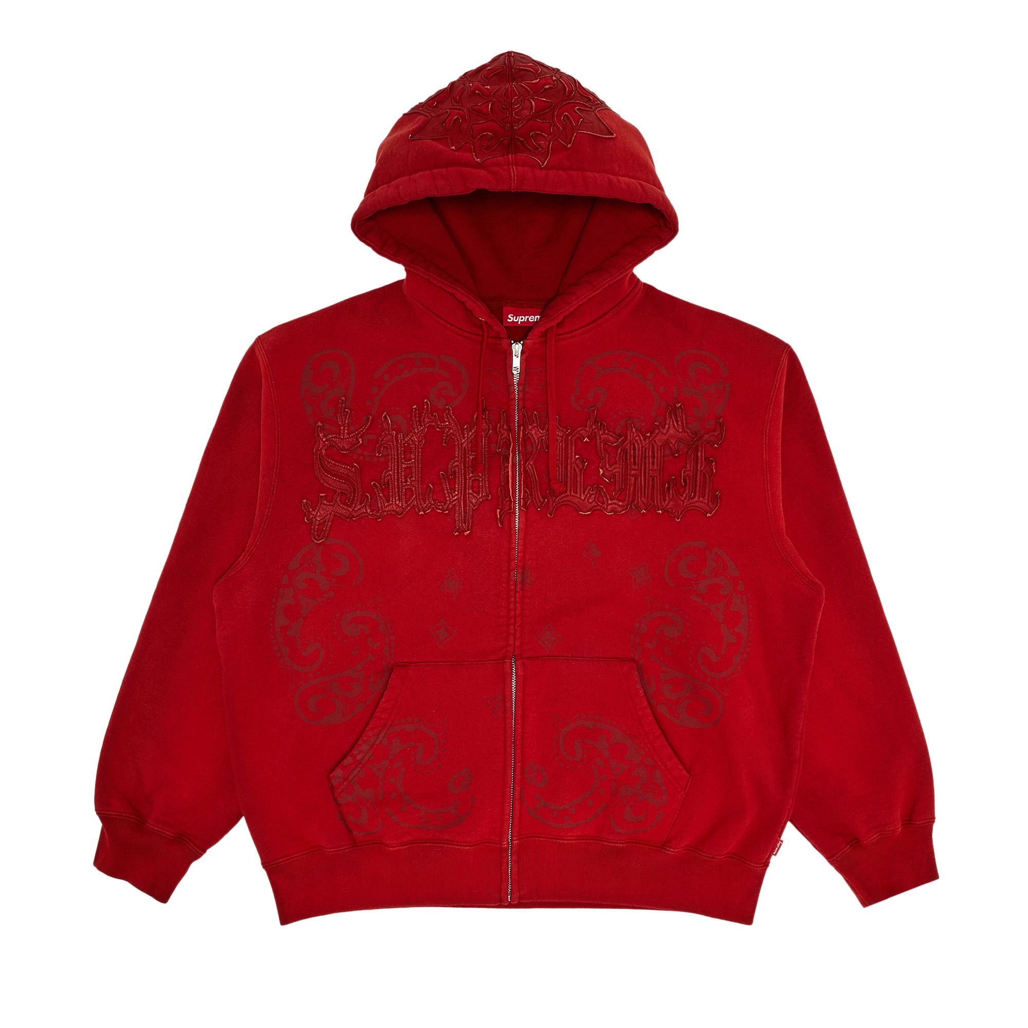 Buy Supreme Leather Appliqué Zip Up Hooded Sweatshirt 'Burnt