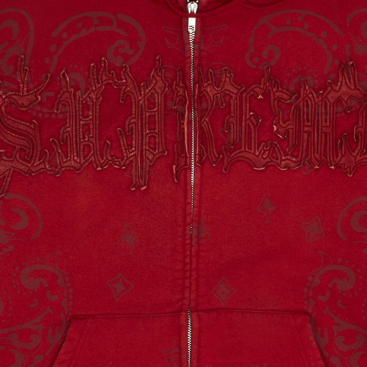 Supreme Leather Applique Zip Up Hooded Sweatshirt Burnt Red