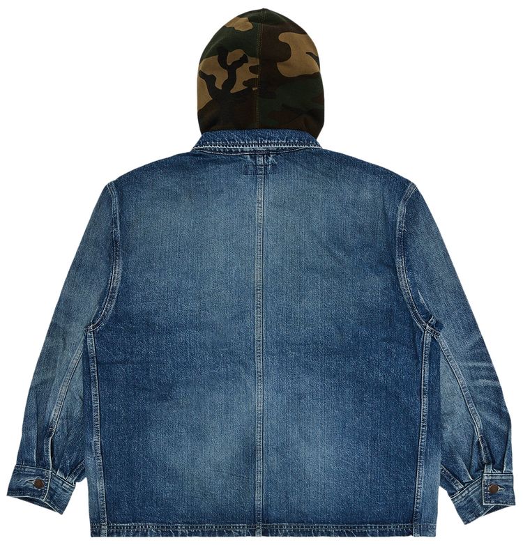 Supreme Worn Hooded Chore Coat Denim