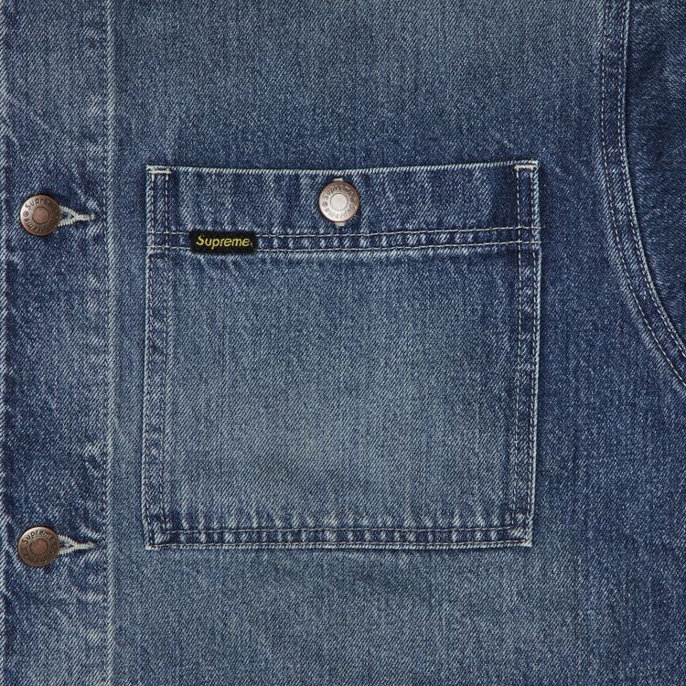 Supreme Worn Hooded Chore Coat Denim