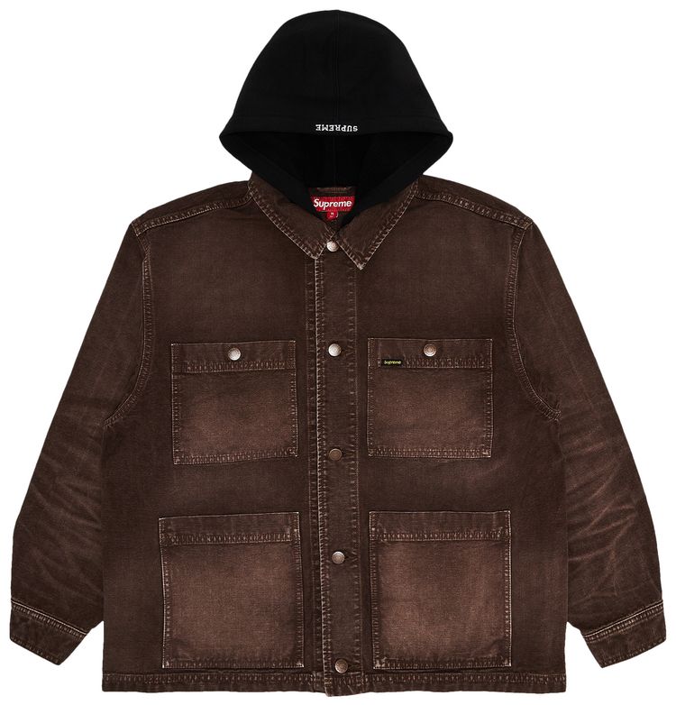 Supreme Worn Hooded Chore Coat Brown