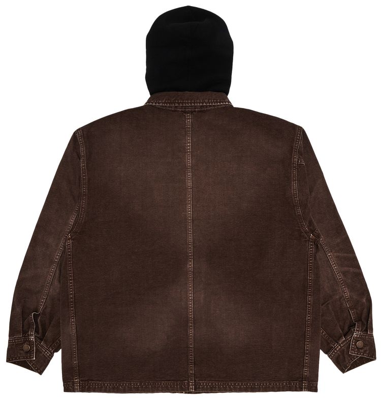Supreme Worn Hooded Chore Coat Brown