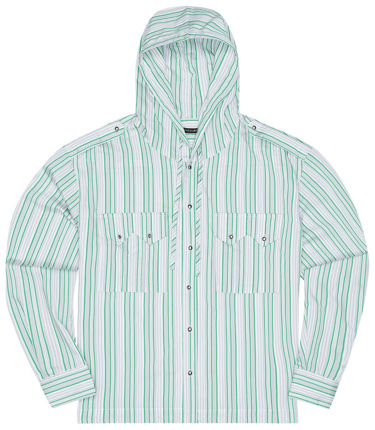 Aris Tatalovich Ball Button Hooded Stripe Shirt Green