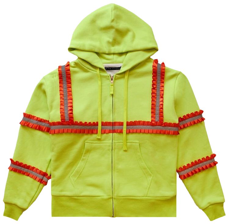 Aris Tatalovich Reflective Ruffled Construction Zip Up Hoodie Yellow