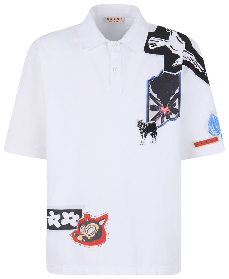 Marni Mixed Media Compact Jersey Polo Lily White