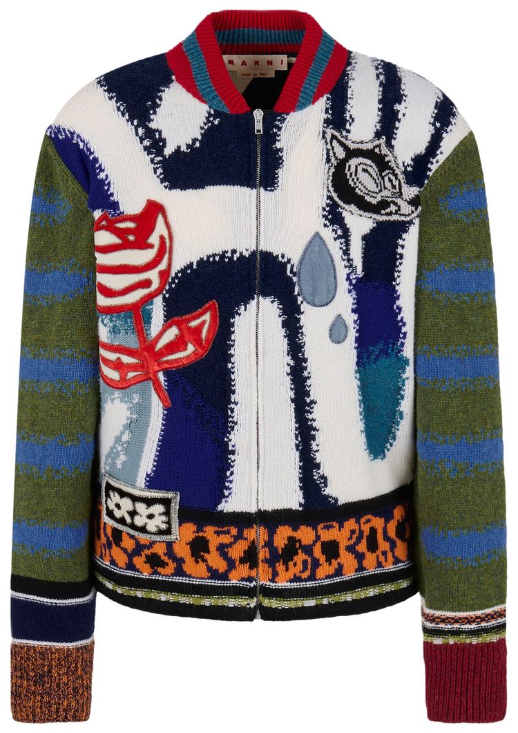 Marni Artist Wool Patch Cardigan Ocean