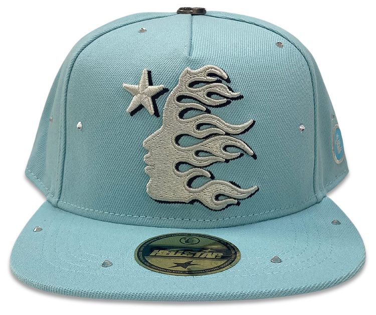 Hellstar Og Logo Hat Fitted  Rhinestones Baby Blue
