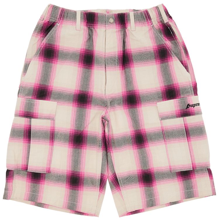 Supreme Shadow Plaid Cargo Short Pink
