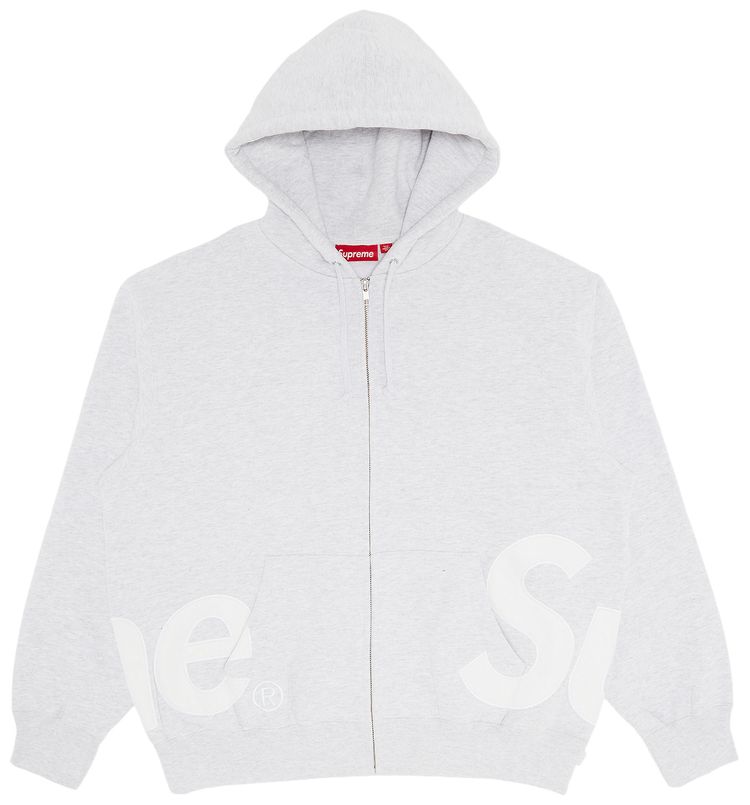 Supreme Big Logo Zip Up Hooded Sweatshirt Ash Grey