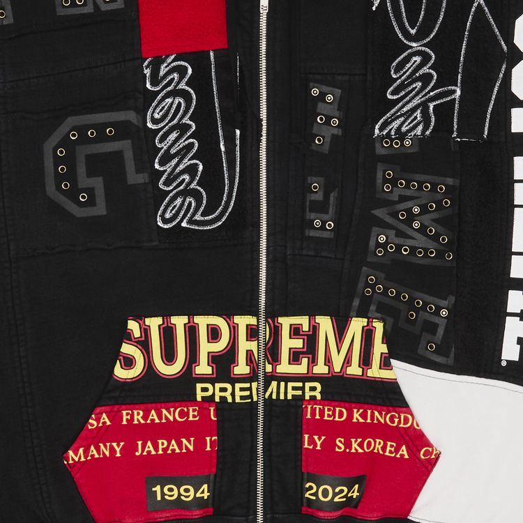 Supreme Patchwork Zip Up Hooded Sweatshirt Black
