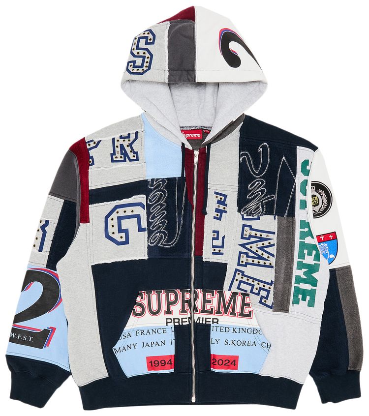Supreme Patchwork Zip Up Hooded Sweatshirt Navy