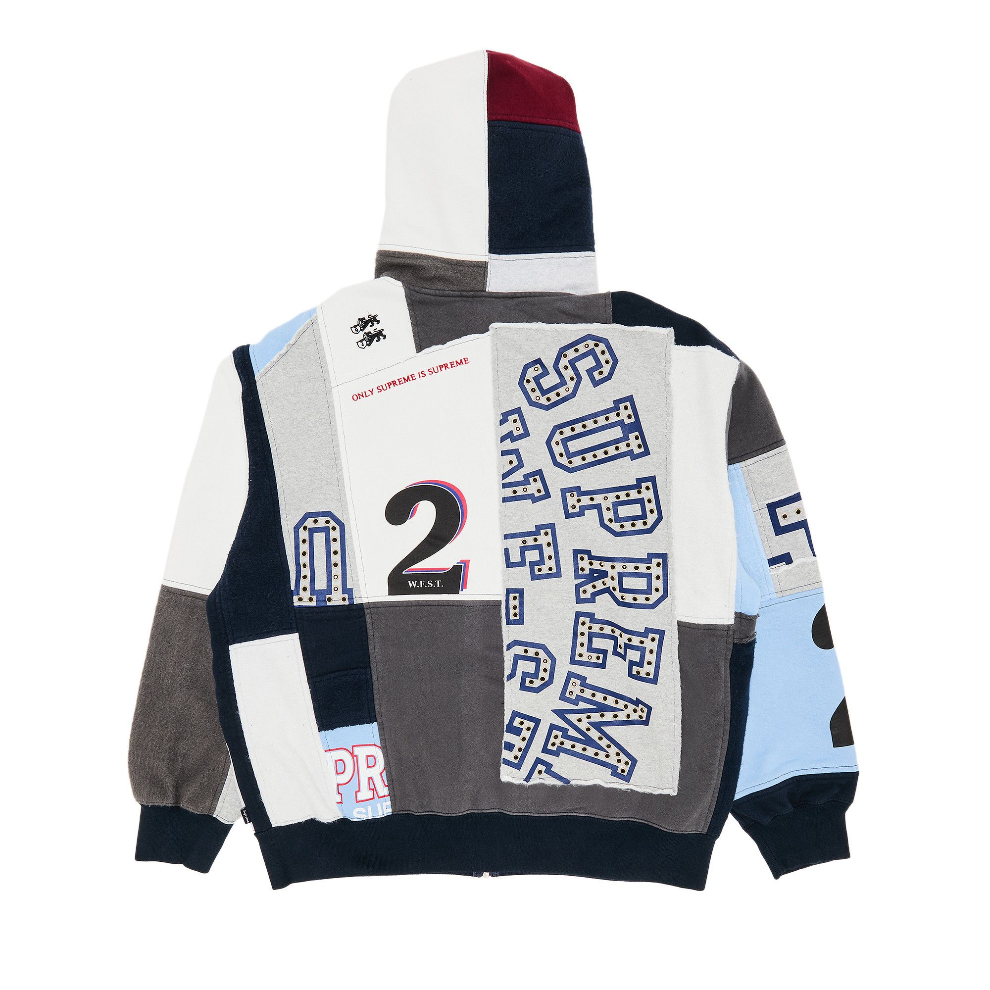 Buy Supreme Patchwork Zip Up Hooded Sweatshirt 'Navy