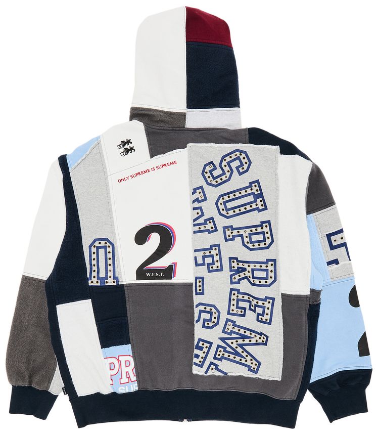 Supreme Patchwork Zip Up Hooded Sweatshirt Navy