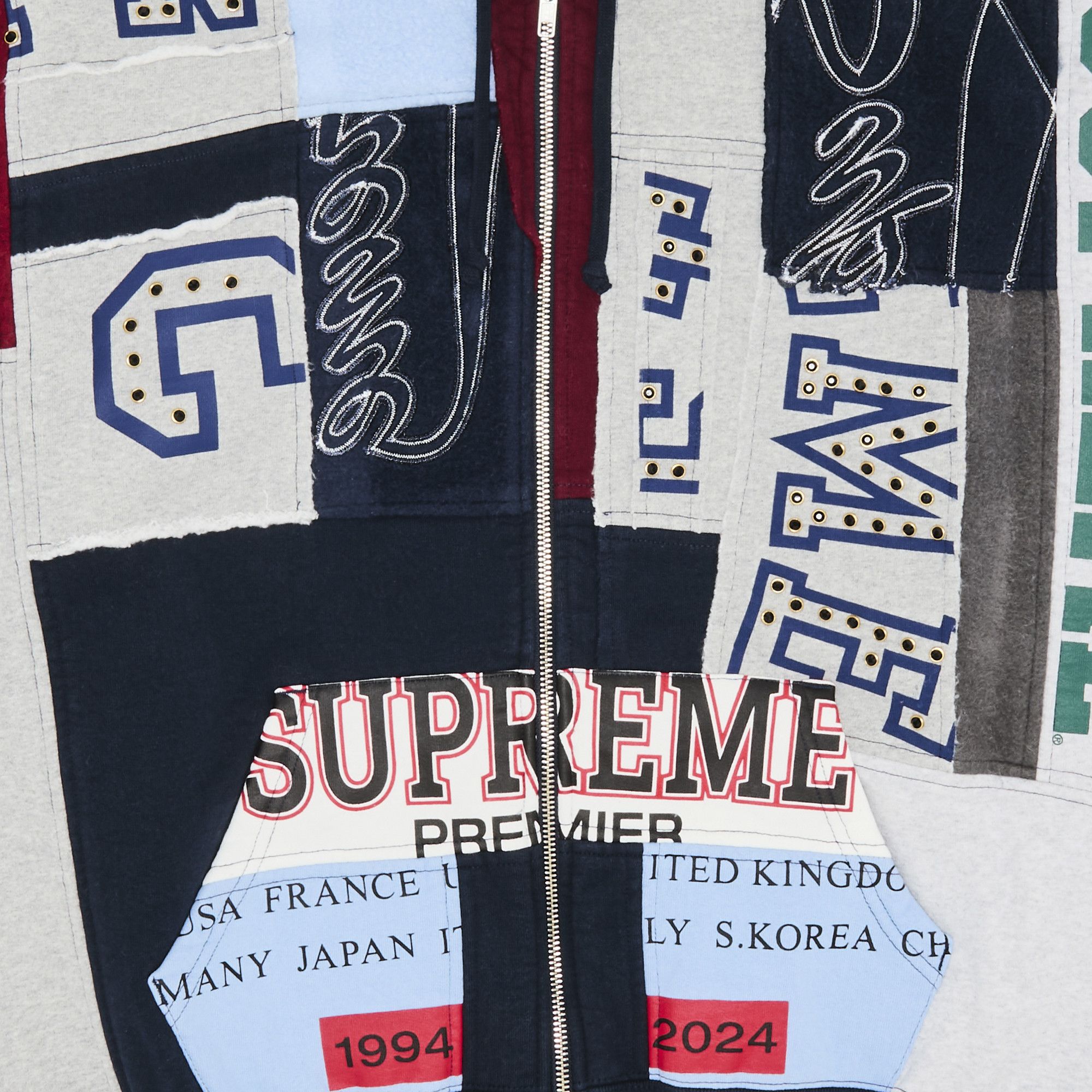 Buy Supreme Patchwork Zip Up Hooded Sweatshirt 'Navy
