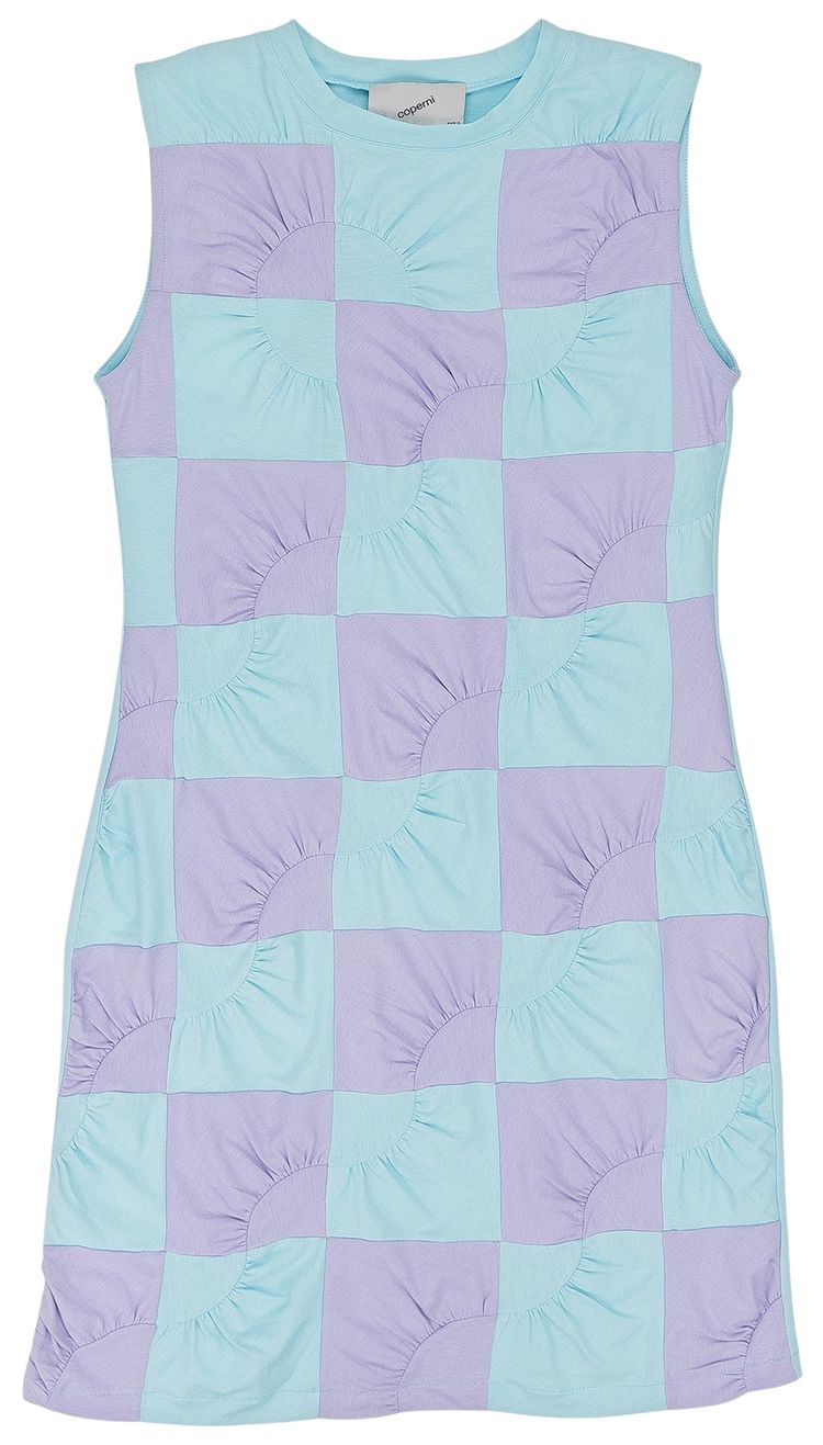 Coperni Patchwork Embroidered Jersey Dress Blue