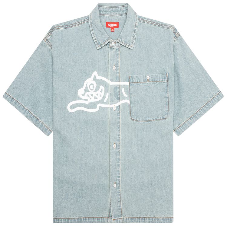 Icecream Dog Short Sleeve Cropped Fit Woven Shirt Blueberry Haze