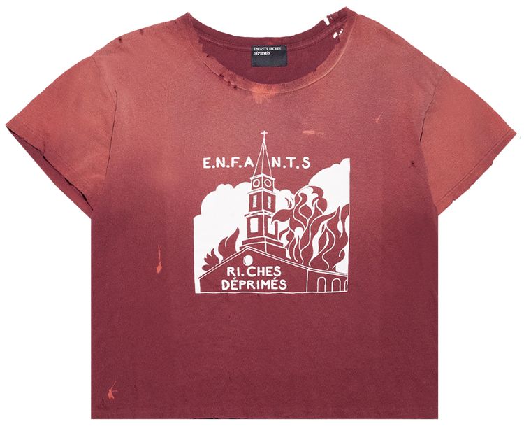 Enfants Riches Deprimes Burning Church T Shirt Dark Scarlet