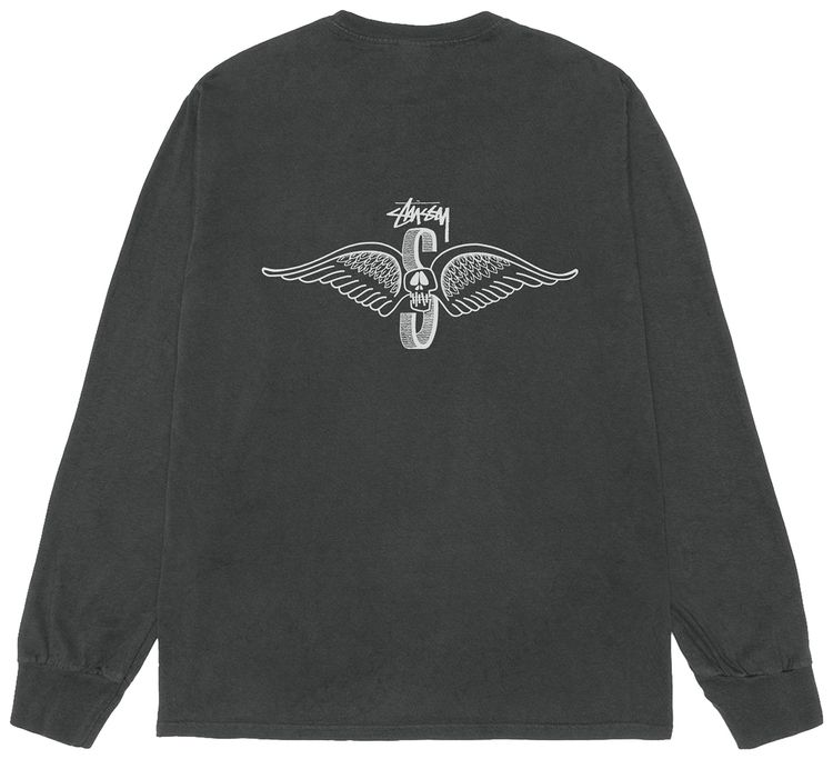 Stussy Skull Wings Long Sleeve Tee Pigment Dyed Black