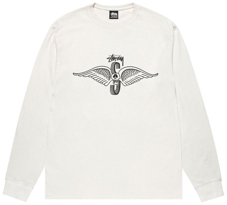 Stussy Skull Wings Long Sleeve Tee Pigment Dyed Natural