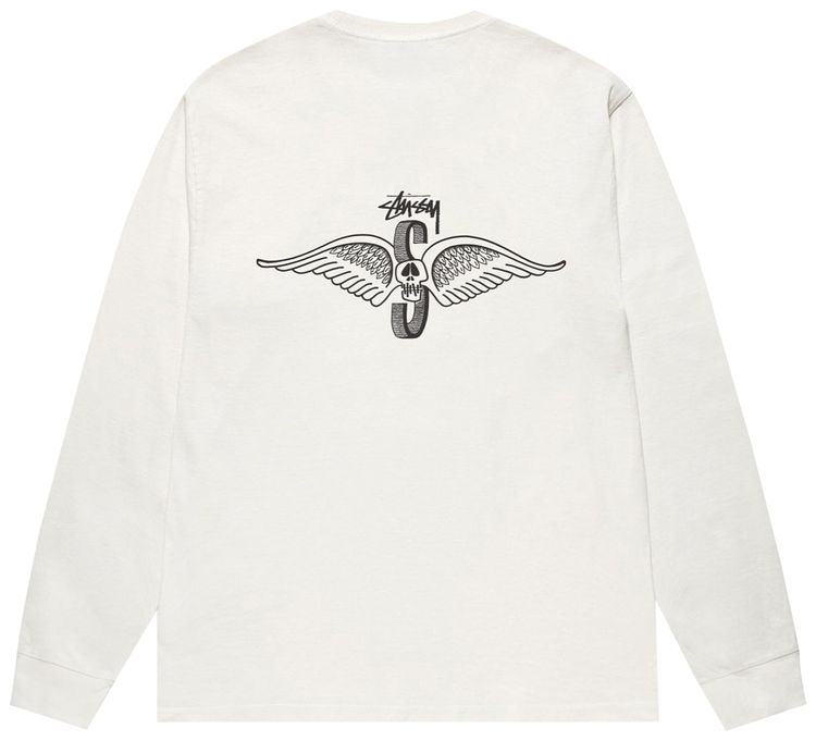 Stussy Skull Wings Long Sleeve Tee Pigment Dyed Natural