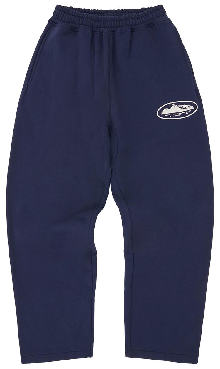 Corteiz Island Puff Print Open Hem Sweatpant Navy