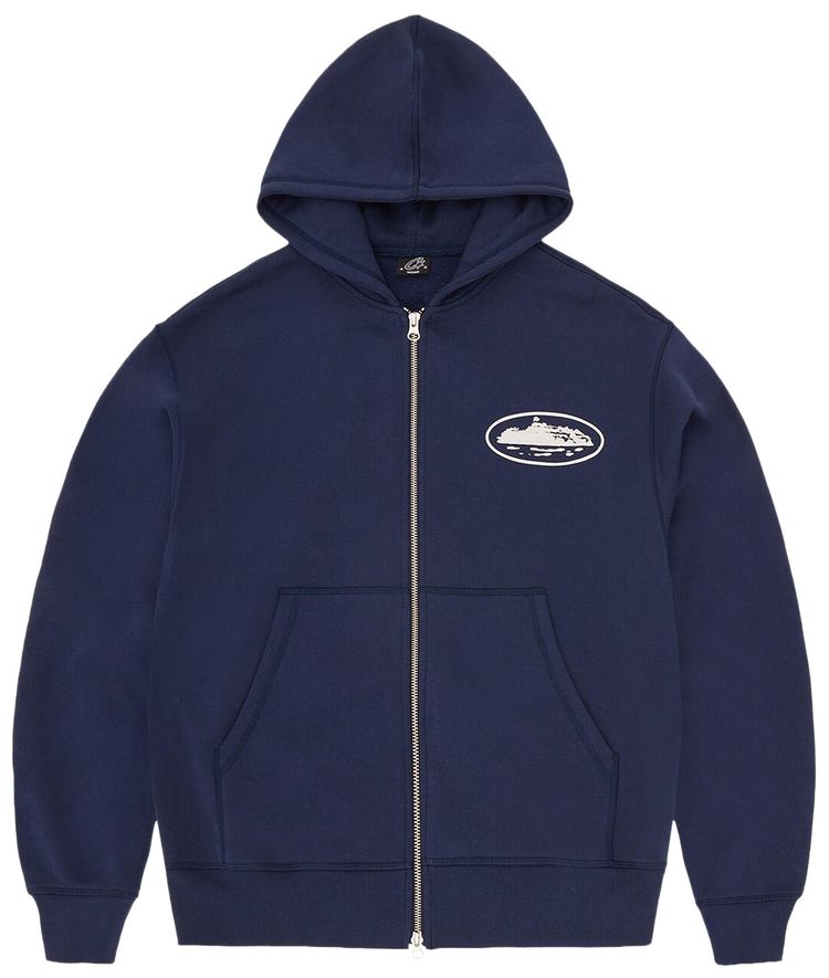 Corteiz Island Puff Print Zip Hoodie Navy