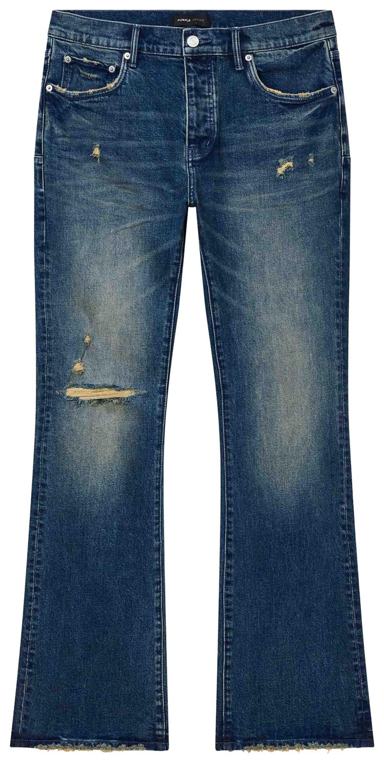 PURPLE BRAND Alloy Distressed Flare Jeans Mid Indigo