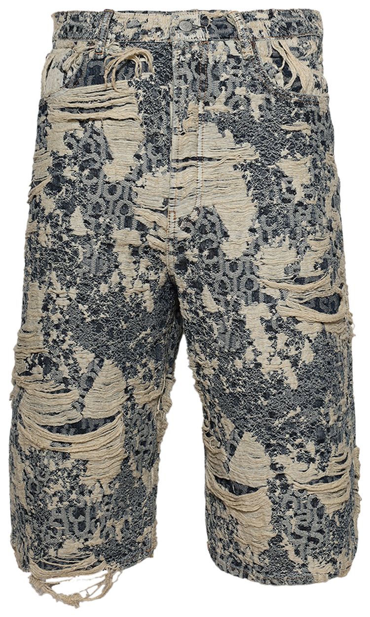 Acne Studios Denim Distressed Monogram Shorts Blue