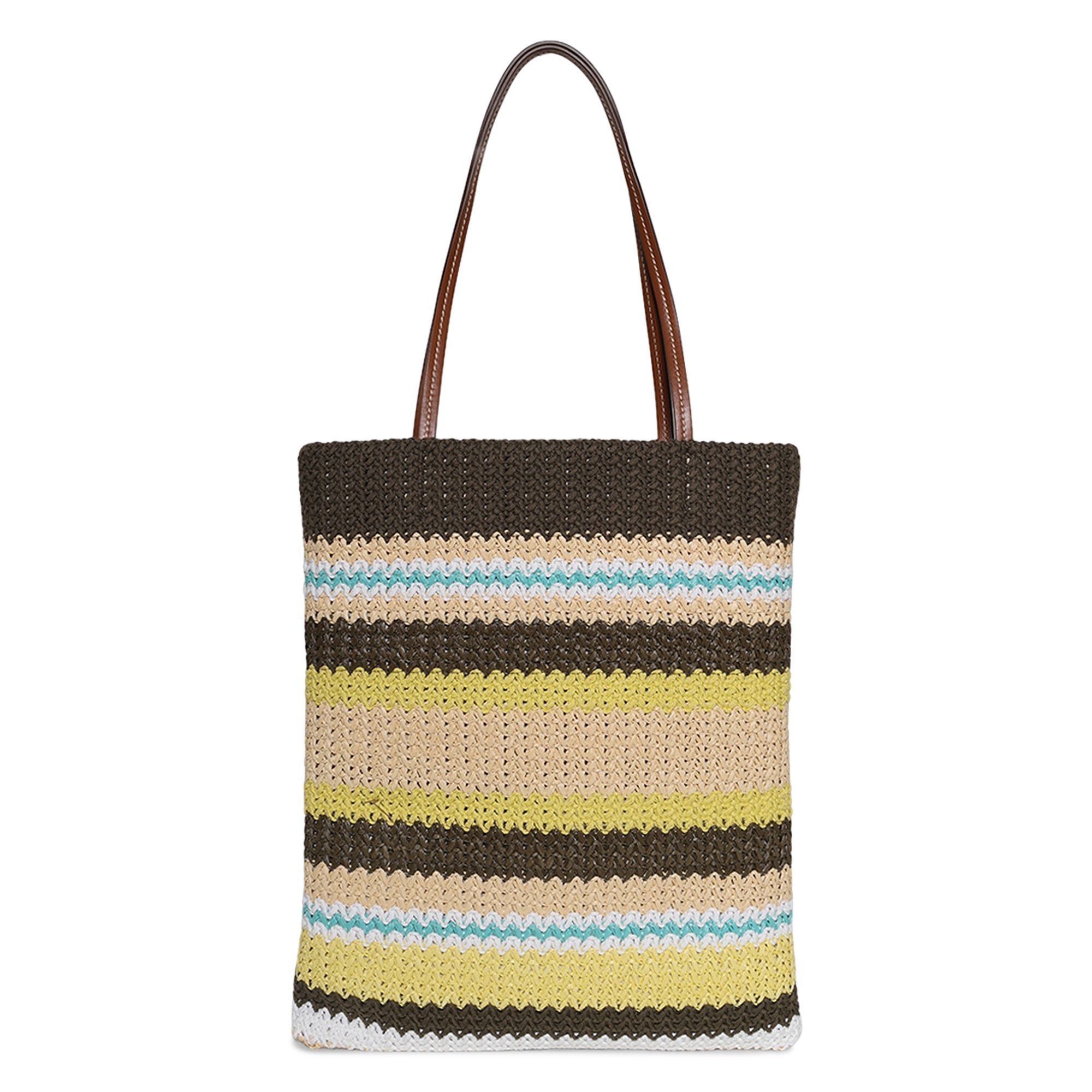 Buy Miu Miu Raffia-Effect Woven Tote Bag 'Tundra/Lemon Yellow