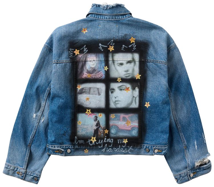 Paly Hollywood Try Hard Denim Trucker Jacket Mid Wash Indigo