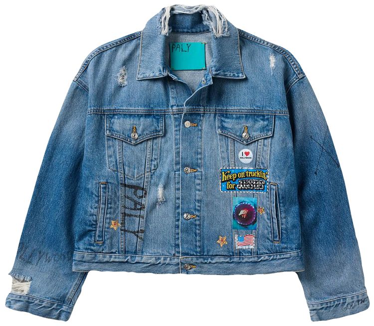 Paly Hollywood Try Hard Denim Trucker Jacket Mid Wash Indigo