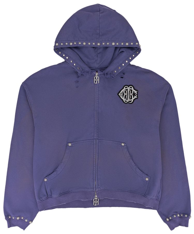 Birth Of Royal Child Pearl Studded Boxy Zip Hoodie Purple