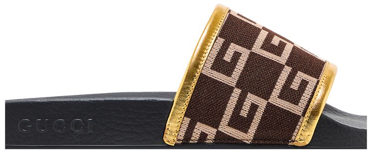 Gucci Pursuit 72 Knit Slide Brown Gold